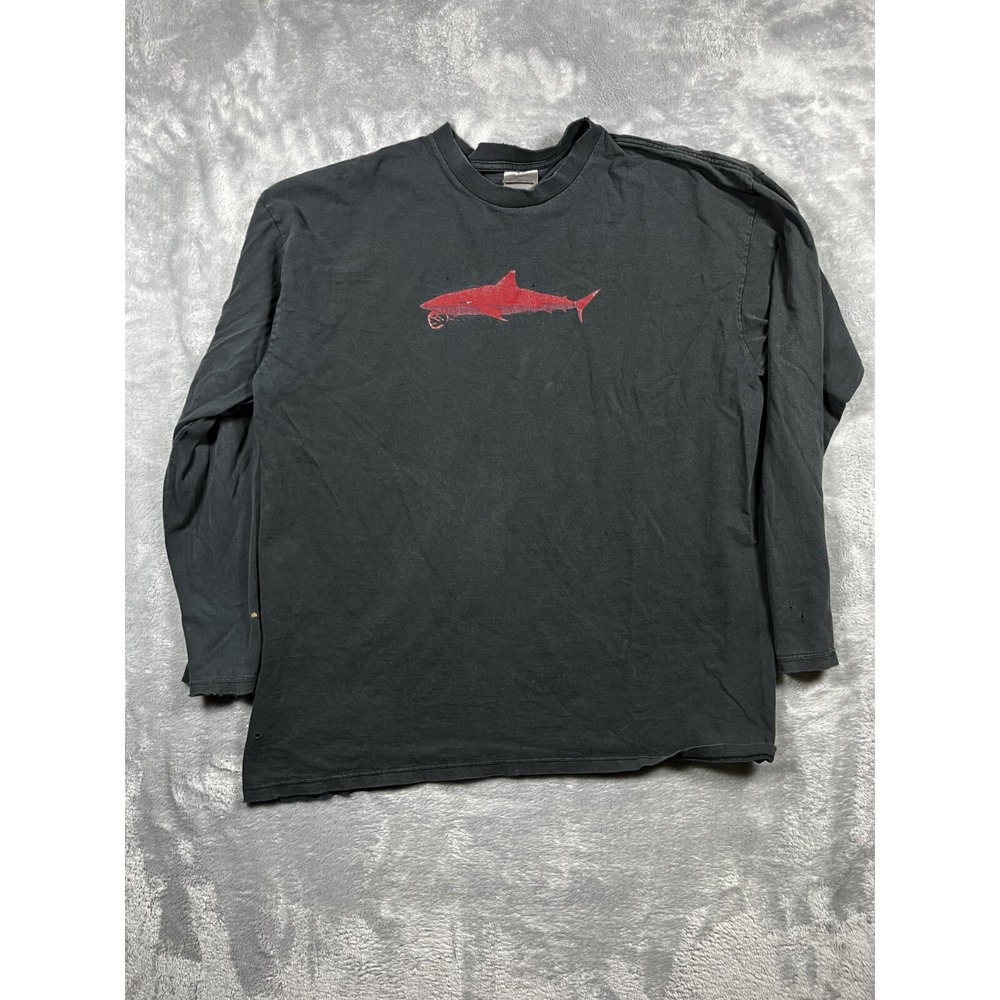 Vtg Y2k Nike Silver Tag Great White Shark Logo Distressed Faded T Shirt XL